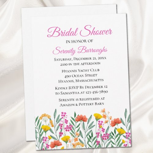 Floral Wildflower Watercolor Bridal Shower Invitation