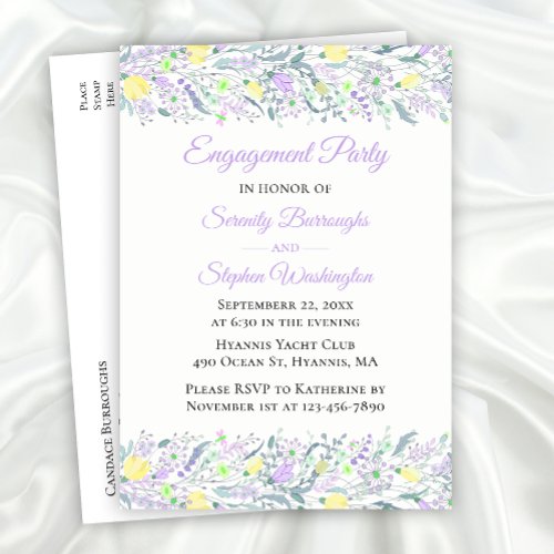 Floral Wildflower Yellow Purple Flowers Engagement Invitation Postcard