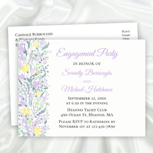 Floral Wildflower Yellow Purple Flowers Engagement Invitation Postcard