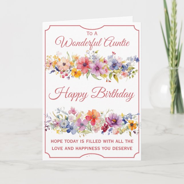 Floral Wildflowers Auntie Birthday Card (Front)