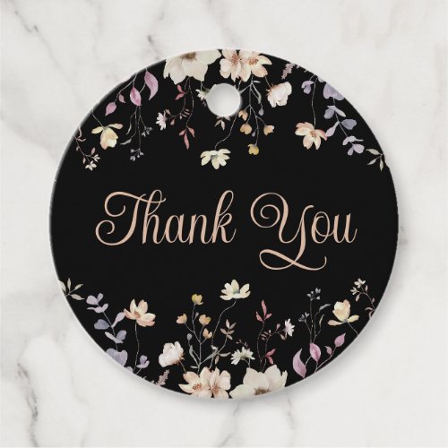 Floral Wildflowers Black Wedding Thank You Favor Tags