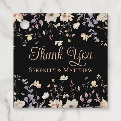 Floral Wildflowers Black Wedding Thank You Favor Tags