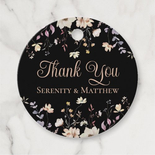 Floral Wildflowers Black Wedding Thank You Favor Tags