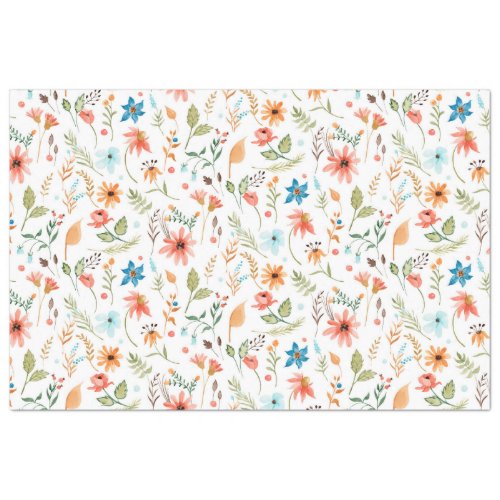 Floral Wildflowers Fall Leaf Greenery Watercolor Tissue Paper