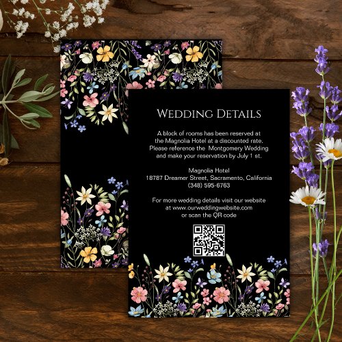 Floral Wildflowers Garden Black Wedding Details  Enclosure Card