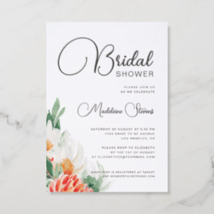 Floral wildflowers green & orange bridal shower letterpress photo cards