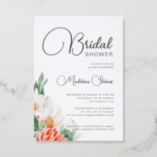 Floral wildflowers green & orange bridal shower letterpress photo cards