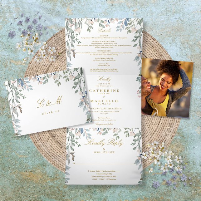 Floral Wildflowers Monogram Photo Wedding Tri-Fold Invitation (Floral Wildflowers Monogram Photo Wedding Tri-Fold Invitation)
