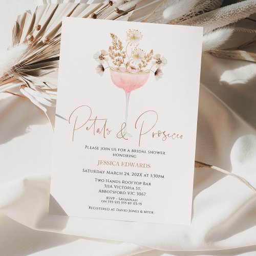 Floral Wildflowers Petals Prosecco Bridal Shower Invitation