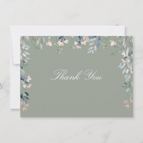 Floral Wildflowers Sage Green Script Thank You Card