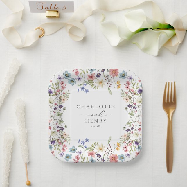 Floral Wildflowers Simple Wedding Paper Plates (Wedding)