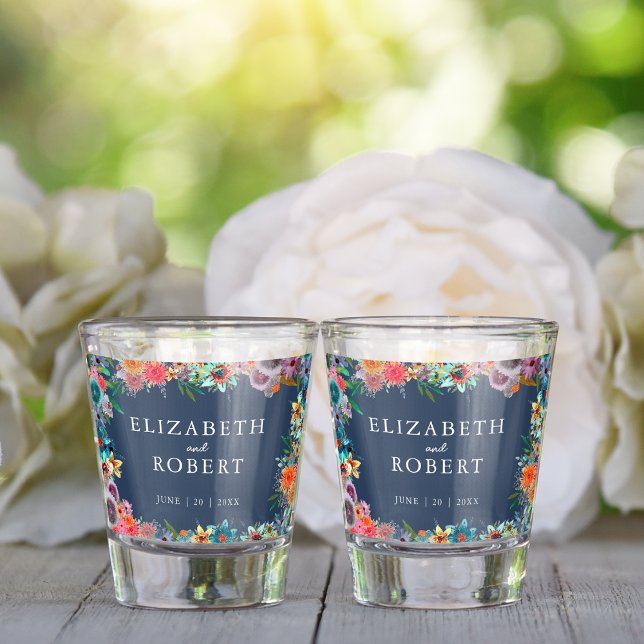 Floral Wildflowers Watercolor Wedding Favor Shot Glass (Creator Uploaded)