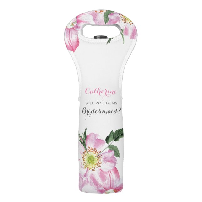 Floral Will You Be My bridesmaid wine tote (Front)