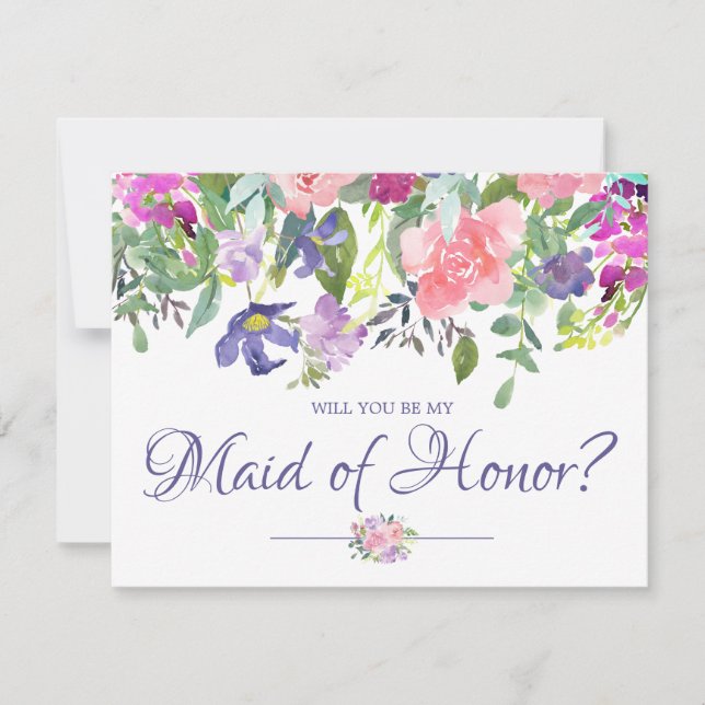 Floral Will You be My Maid of Honor Card (Front)