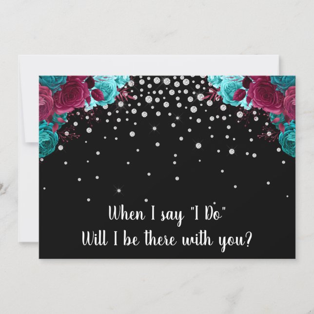Floral "Will You Be My Maid of Honor" Rhinestone Invitation (Front)