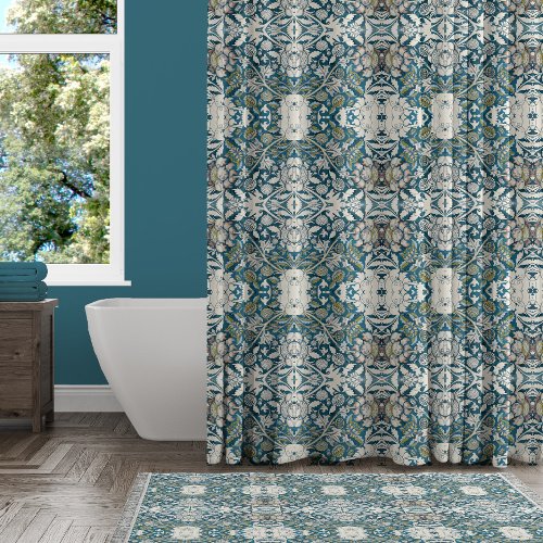 Floral William Morris Blue Vintage Cottagecore Shower Curtain