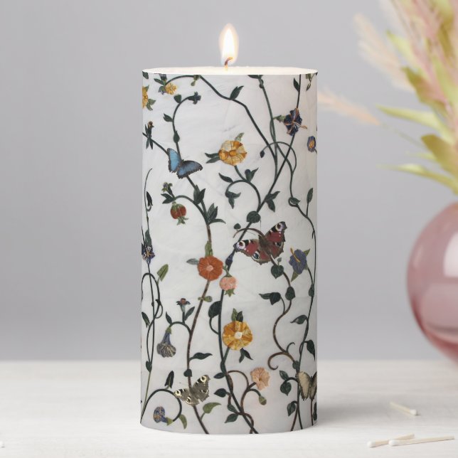 Floral Winding Vine with Butterflies Pillar Candle (In Situ)