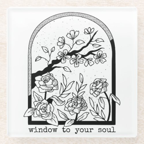Floral window design glass coaster
