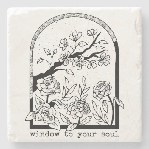 Floral window design stone coaster