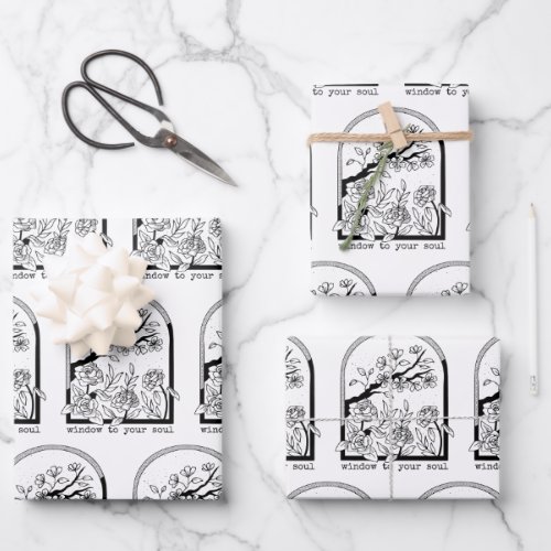 Floral window design wrapping paper sheets