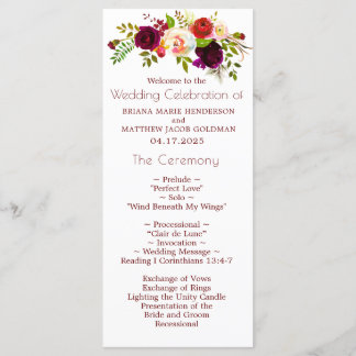 Floral Wine Blush Wedding Program