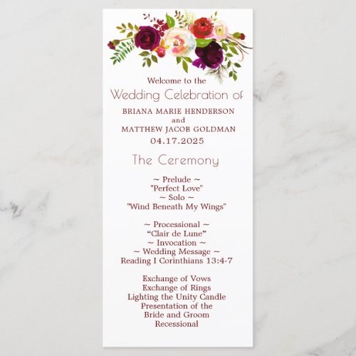 Floral Wine Blush Wedding Program