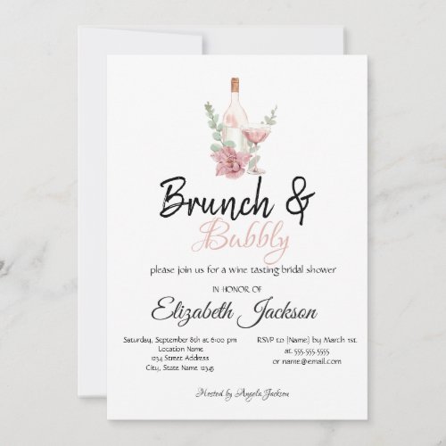  Floral Wine Brunch  Bubbly Bridal Shower  Invitation