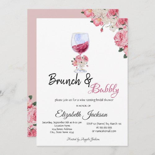 Floral Wine GlasS Brunch  Bubbly Bridal Shower  Invitation