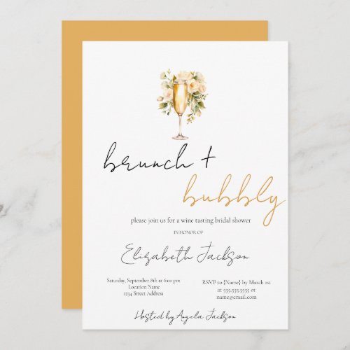 Floral Wine Glass Brunch  Bubbly Bridal Shower Invitation