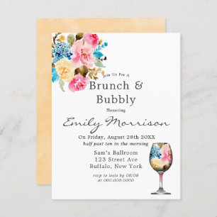 Floral Wine Glass Brunch & Bubbly Invitation