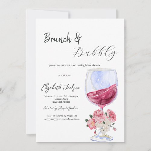 Floral Wine Glass Brunch  Bubbly  Invitation