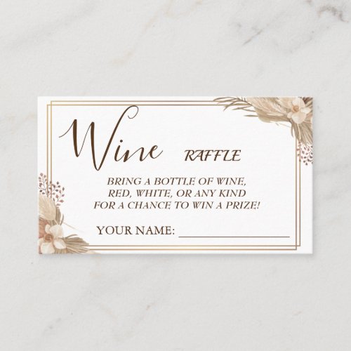 Floral Wine raffle ticket Bridal Shower card