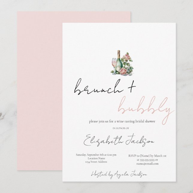 Floral Wine Set Brunch & Bubbly Bridal Shower  Invitation (Front/Back)