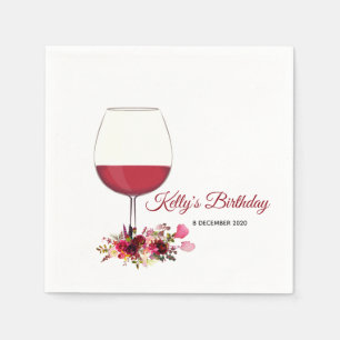 floral, wine, whimsical, Cocktail Paper Napkins
