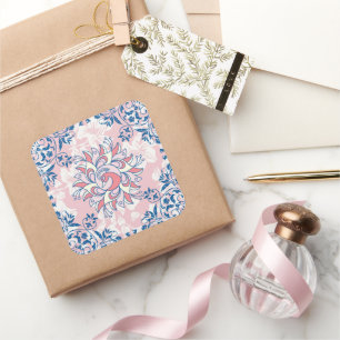 Floral Winged Harmony – Pink & White Bird Square Sticker