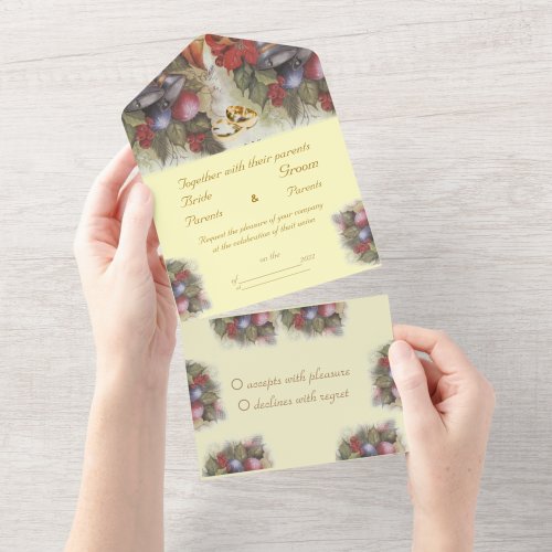 Floral winter and christmas bells all in one invitation