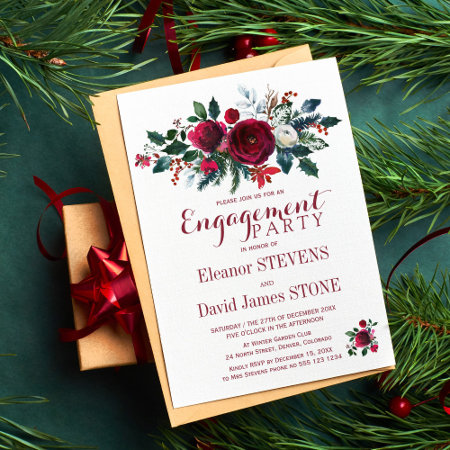 Floral Winter Christmas Engagement Party Invite