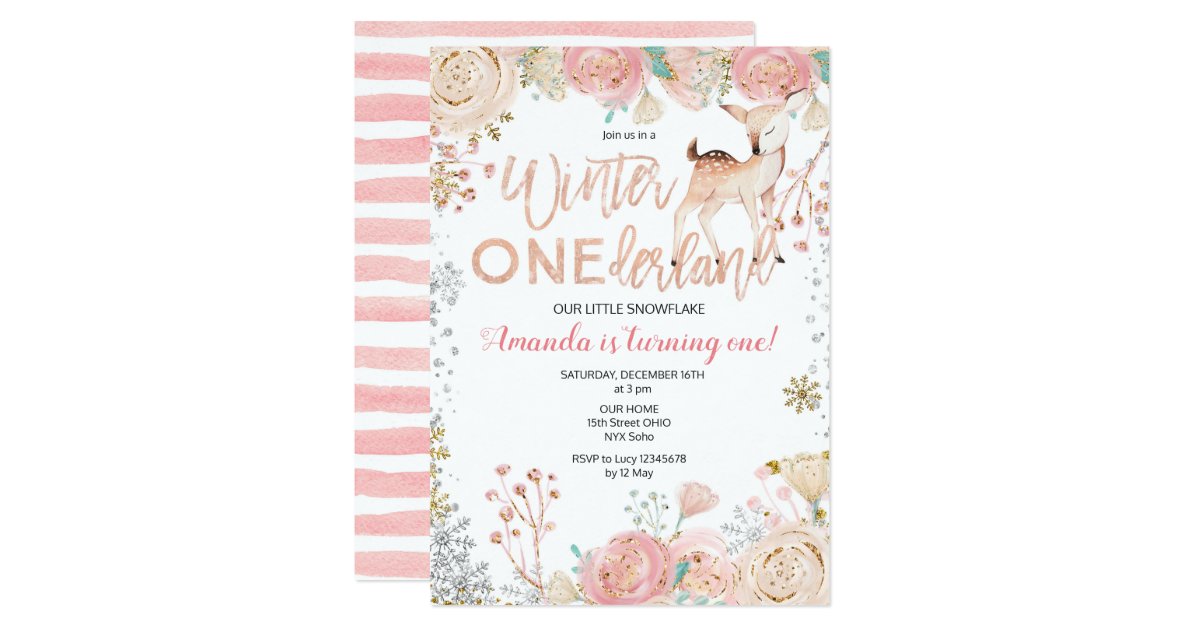 Floral Winter Onederland Snow Birthday Invitation Zazzle Com