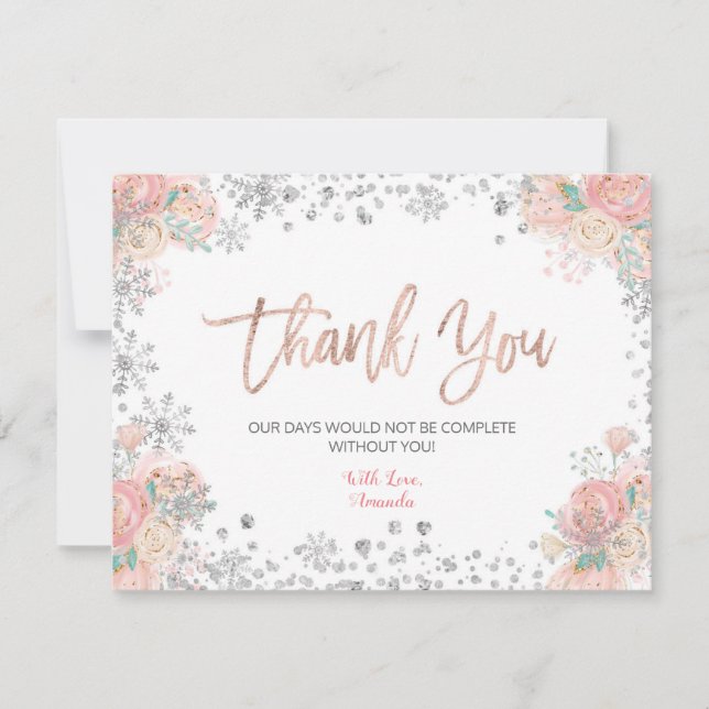 Floral Winter ONEderland Snow Thank you card (Front)