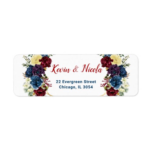 Floral Winter Red Blue Geometric Wedding Label