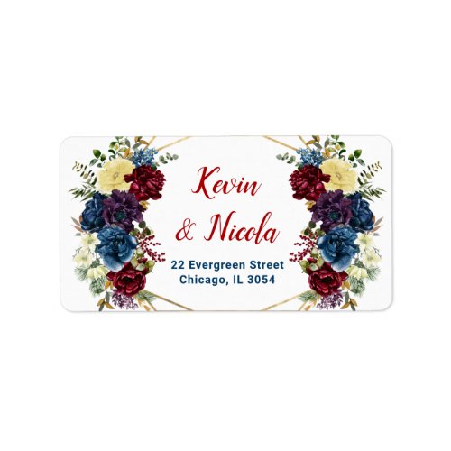 Floral Winter Red Blue Geometric Wedding Label