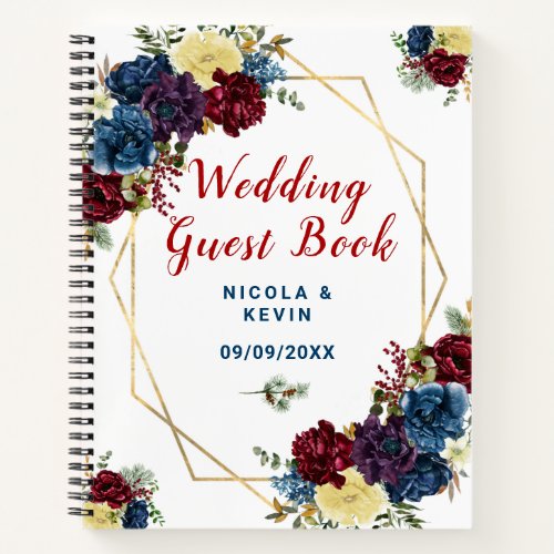 Floral Winter Red Blue Wedding Guest Book