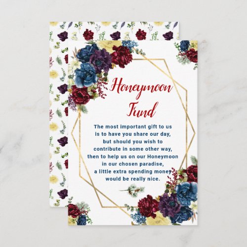 Floral Winter Red Blue Wedding Honeymoon Fund Enclosure Card