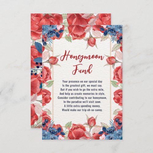 Floral Winter Red Blue Wedding Honeymoon Fund Enclosure Card
