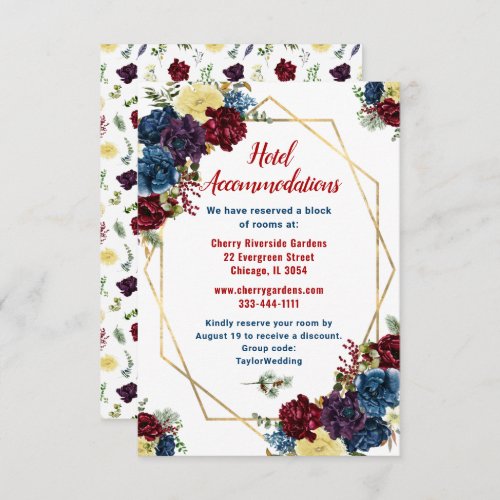 Floral Winter Red Blue Wedding Hotel Accommodation Enclosure Card