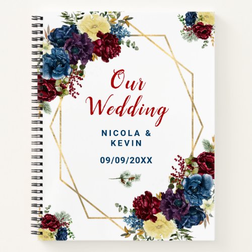 Floral Winter Red Blue Wedding Planner Notebook