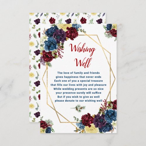 Floral Winter Red Blue Wedding Wishing Well Enclosure Card
