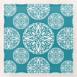 Floral winter snowflake glass coaster