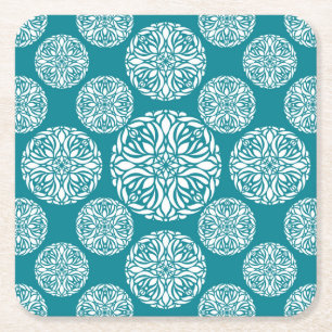 Floral winter snowflake square paper coaster