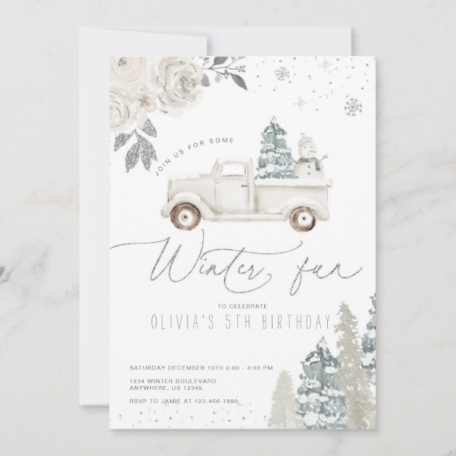 Floral Winter Snowman Birthday Party Invitation (Front)